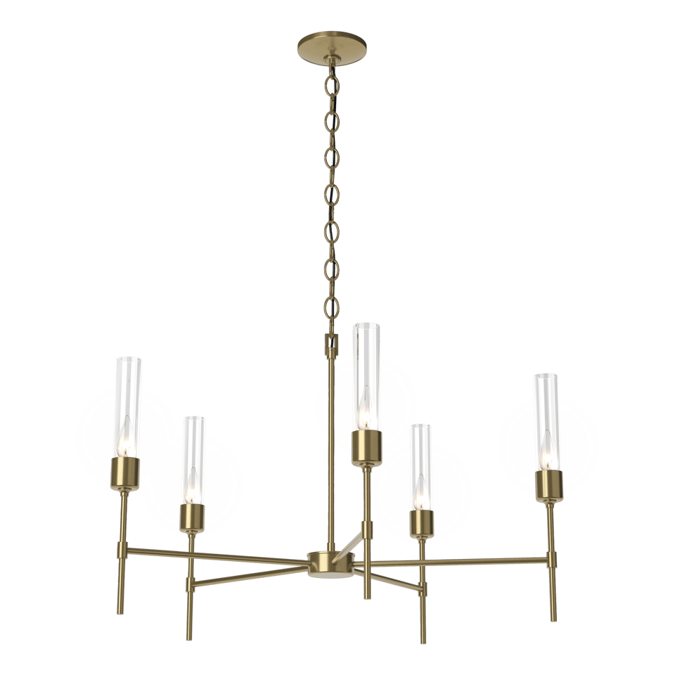 Vela 5-Arm Chandelier - Modern Brass - Clear Glass by Hubbardton Forge