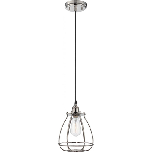 Vintage - 1 Light Caged Pendant - Polished Nickel Finish - Satco 60-5401