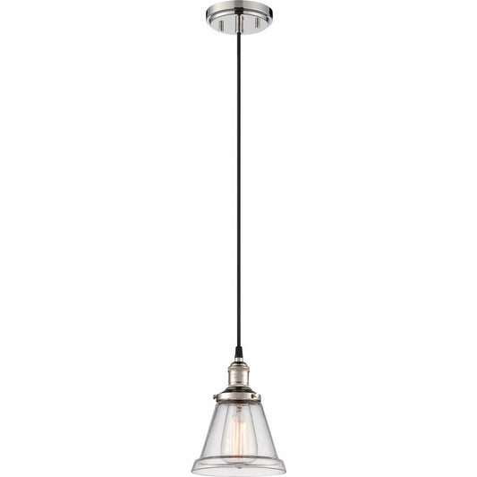 Vintage - 1 Light Pendant with Clear Glass - Polished Nickel Finish - Satco 60-5402
