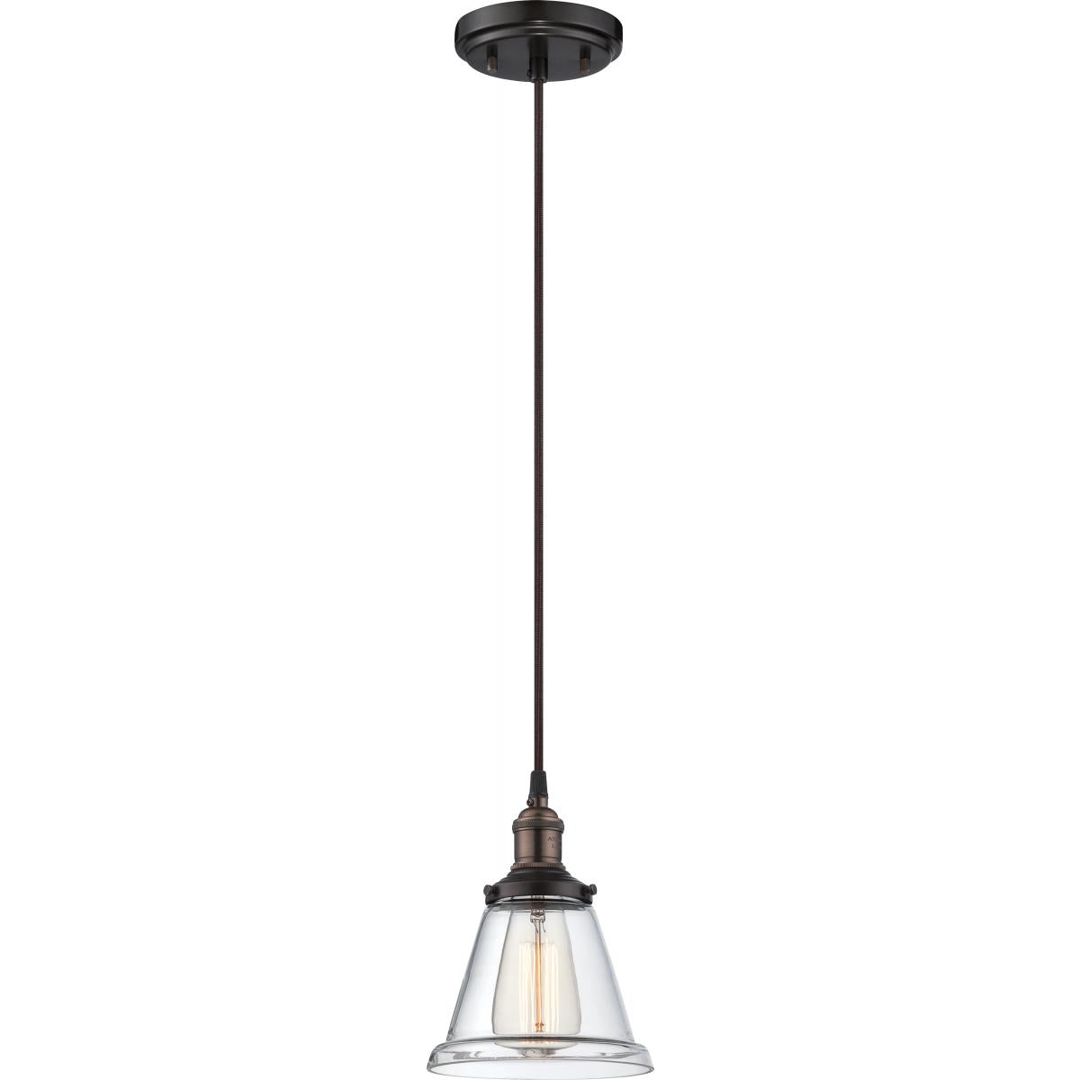 Vintage - 1 Light Pendant with Clear Glass - Rustic Bronze Finish - Satco 60-5502