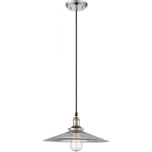 Vintage - 1 Light Pendant with Clear Ribbed Glass - Polished Nickel Finish - Satco 60-5416