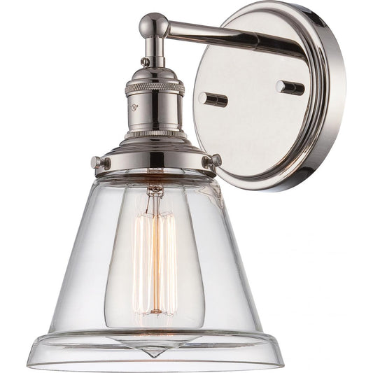 Vintage - 1 Light Sconce with Clear Glass - Polished Nickel Finish - Satco 60-5412