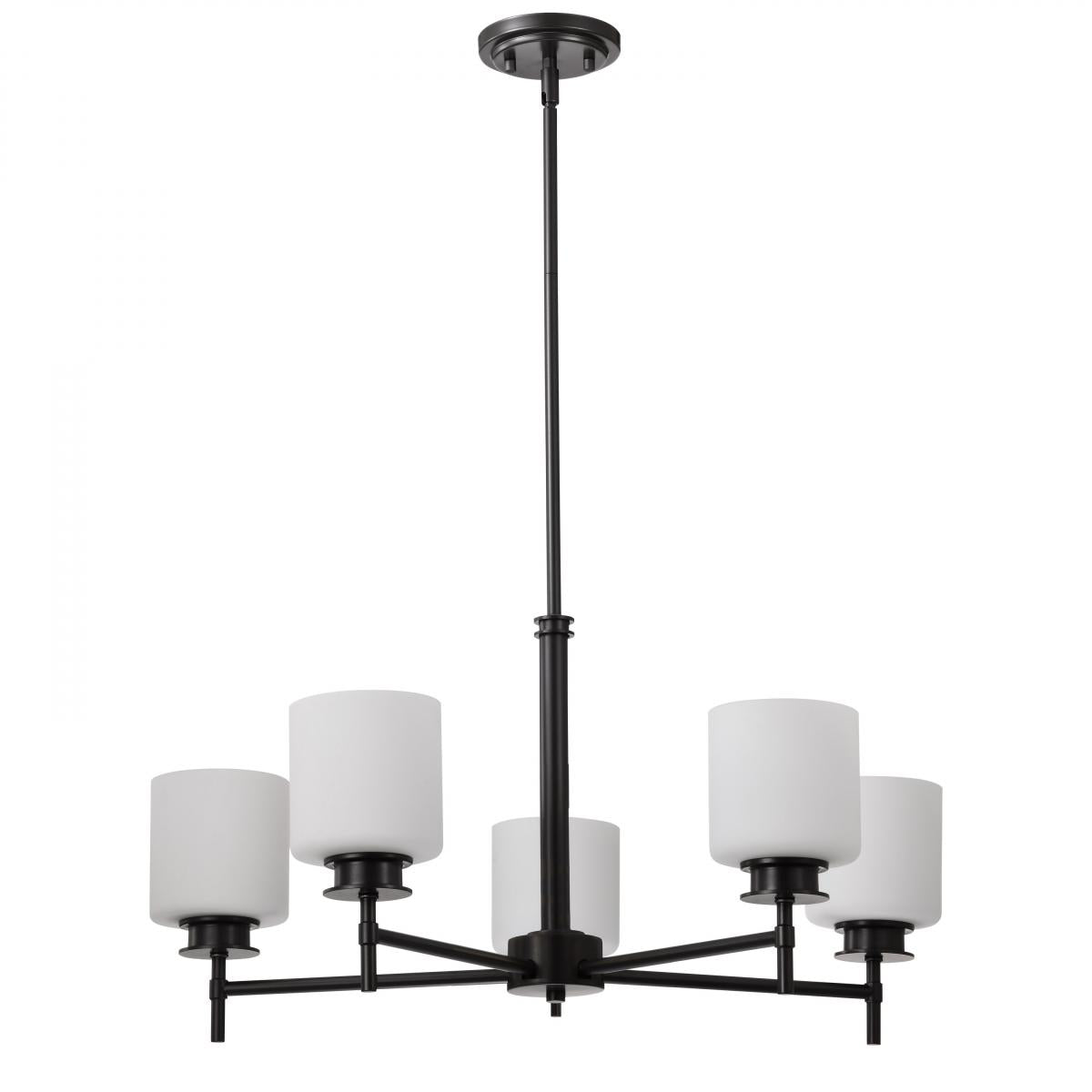 Warren - 28 Inch 5 Light Chandelier - Gun Metal with Satin White Glass - Satco 60-8038