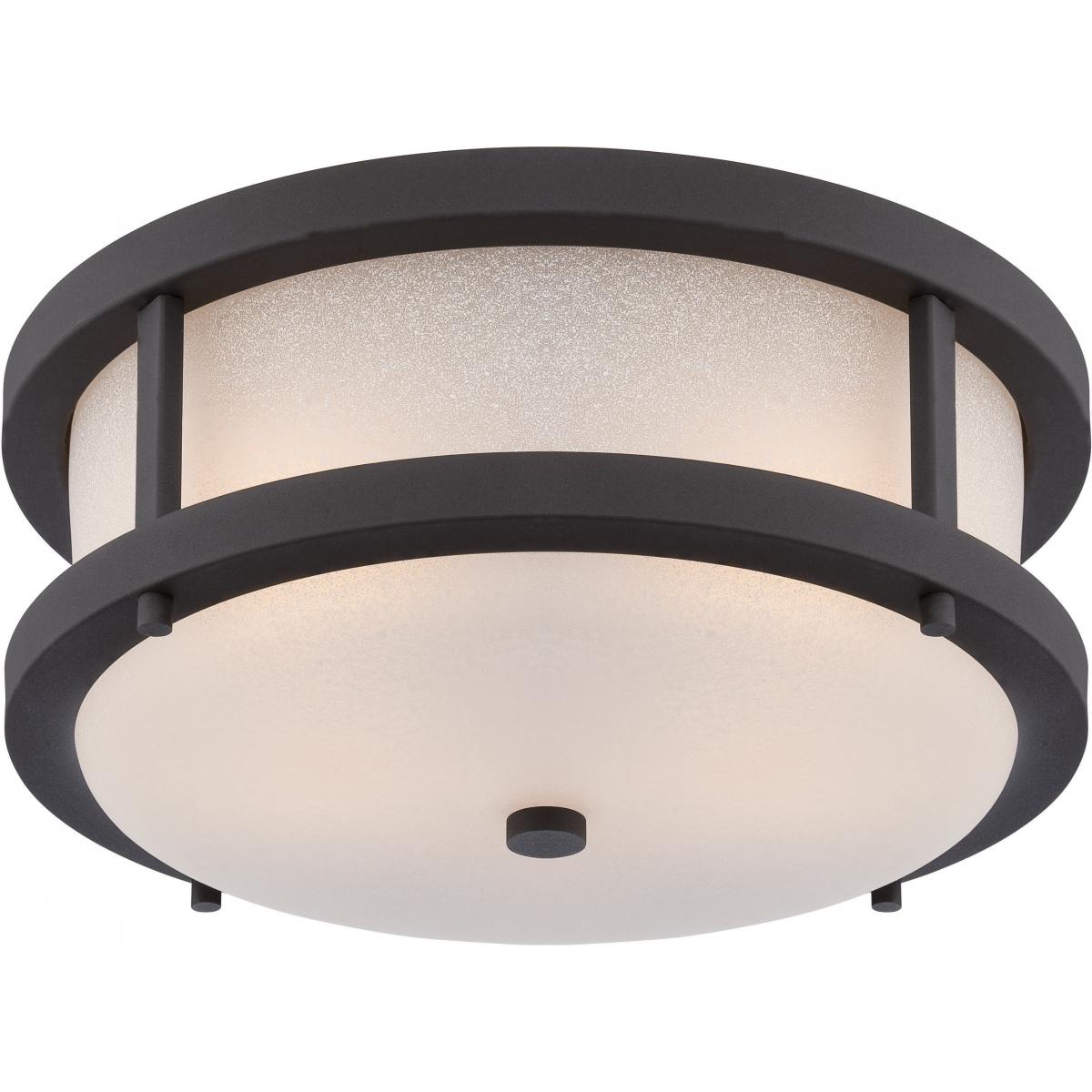 Willis - LED Flush with Antique White Glass - Textured Black Finish - Satco 62-653