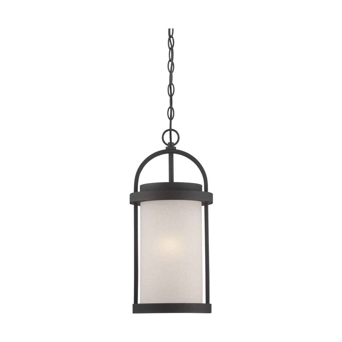 Willis - LED Hanging Lantern with Antique White Glass - Textured Black Finish - Satco 62-655