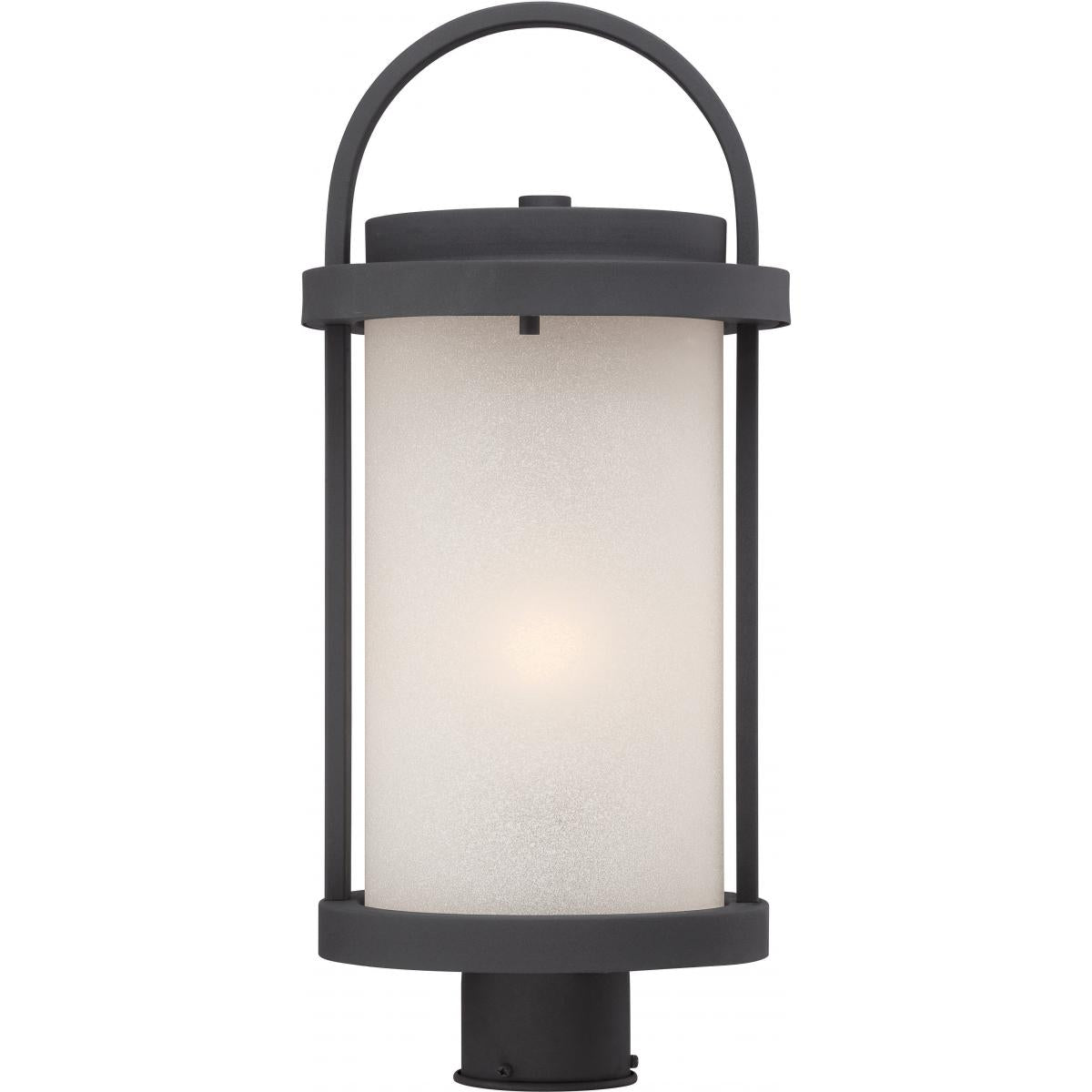 Willis - LED Post Lantern with Antique White Glass - Textured Black Finish - Satco 62-654