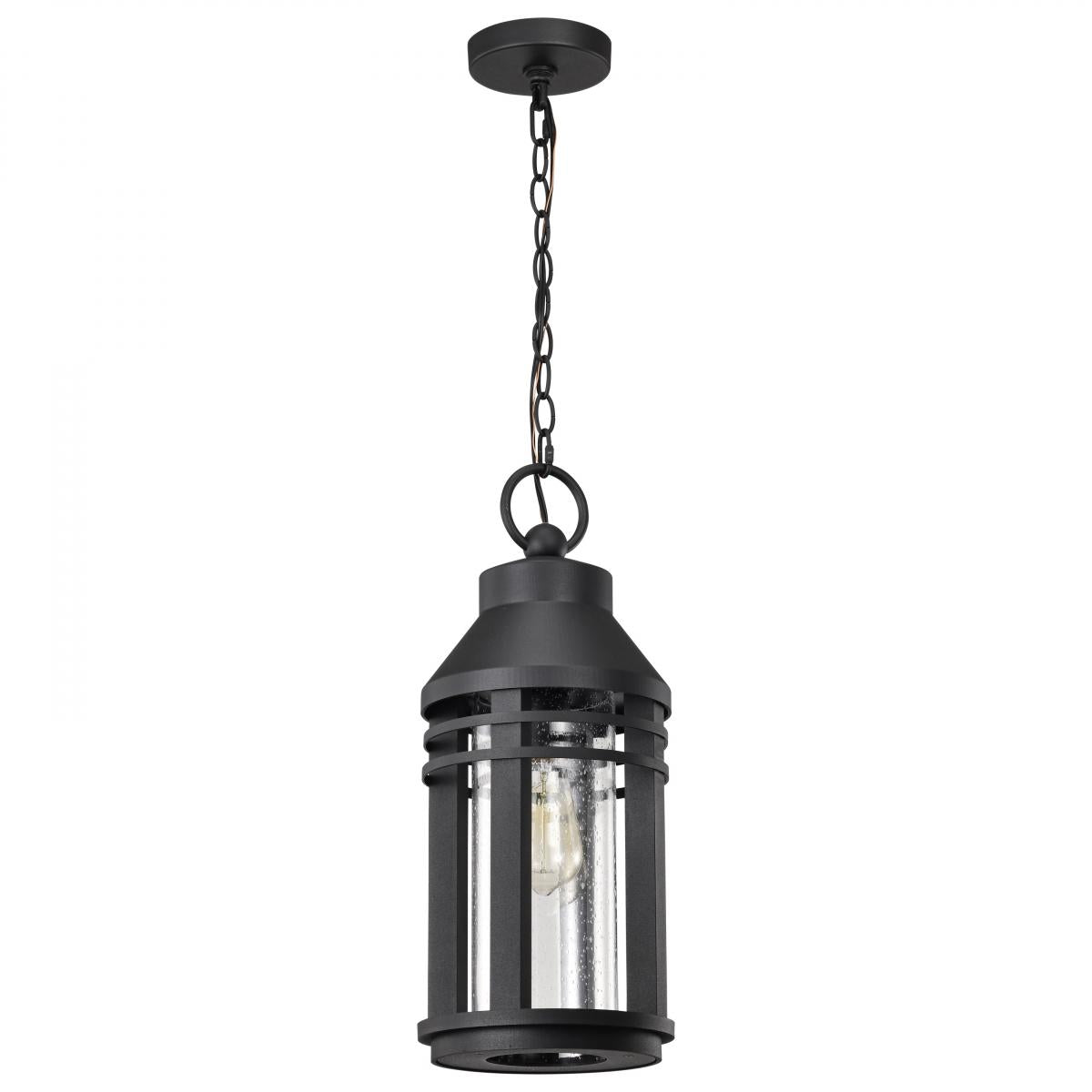 Wilton - 1 Light Hanging Lantern - Matte Black with Clear Seeded Glass - Satco 60-8104