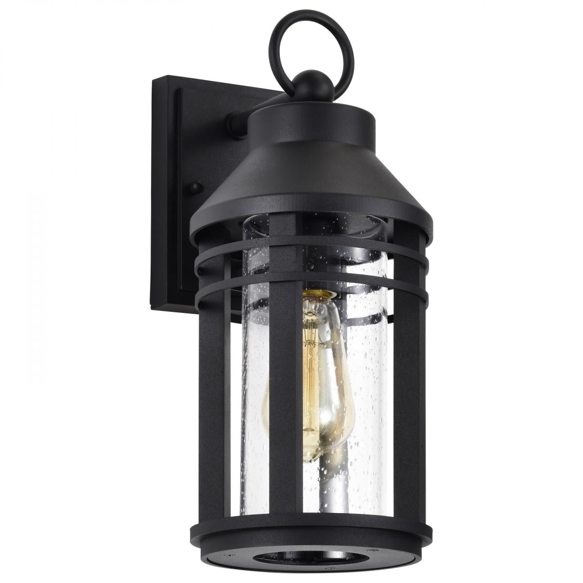 Wilton - 1 Light Medium Wall Lantern - Matte Black with Clear Seeded Glass - Satco 60-8102