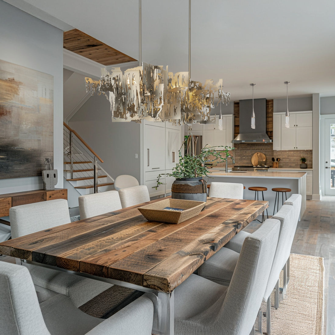 A beautifully lit home interior, featuring warm overhead lighting for Southern charm.