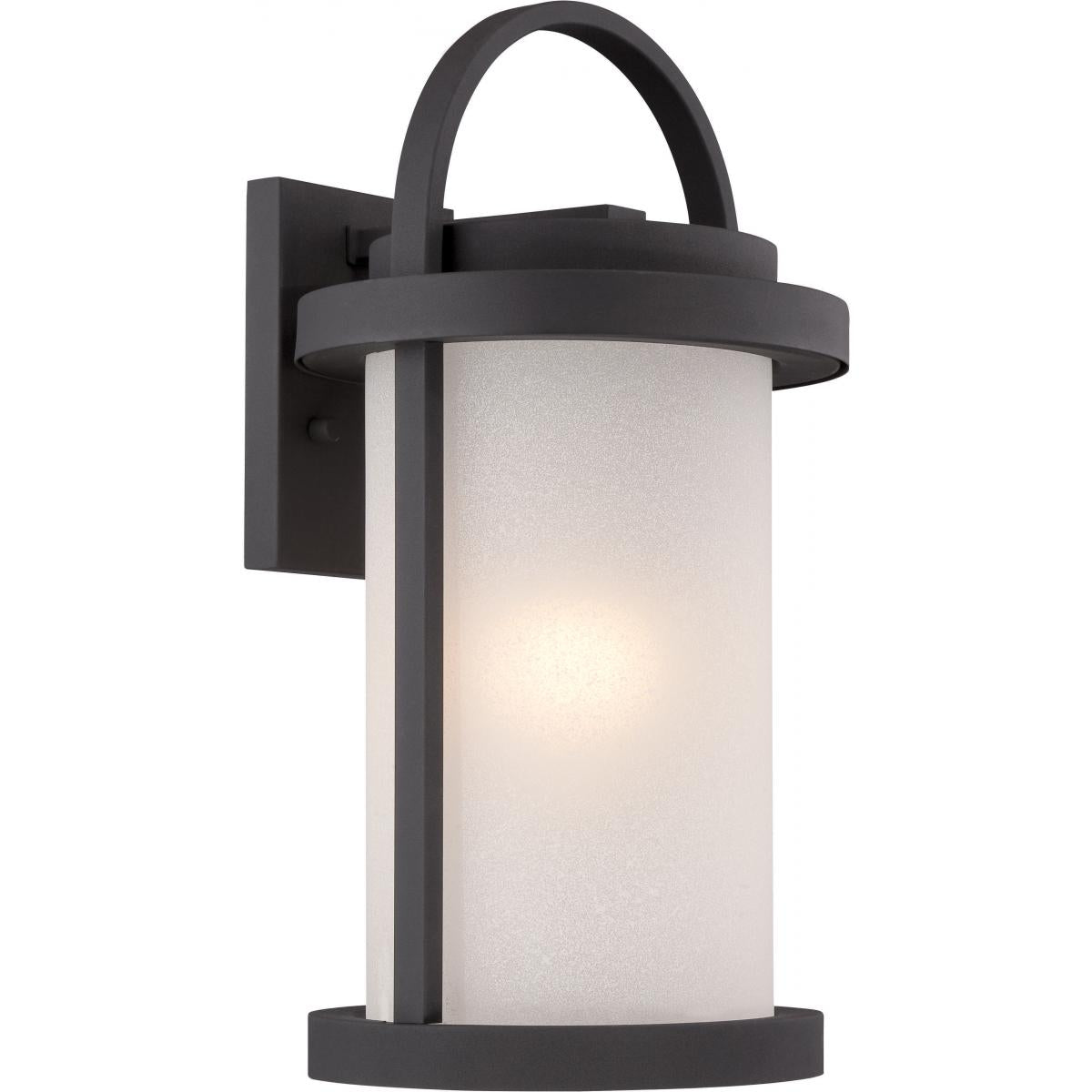 Black outdoor wall lights collection featuring matte powder-coated frames with clear or opal glass, shielded optics, and cutoff shades for glare-controlled entries and garages