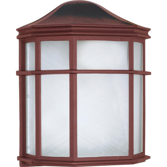 1 Light - 10" Cage Lantern with Linen Acrylic Lens - Old Bronze Finish - Satco 60-538