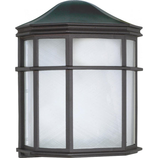1 Light - 10" Cage Lantern with Linen Acrylic Lens - Textured Black Finish - Satco 60-539