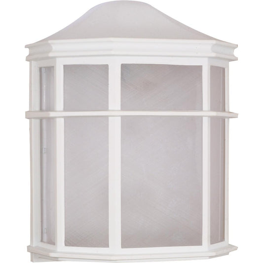 1 Light - 10" Cage Lantern with Linen Acrylic Lens - White Finish - Satco 60-537