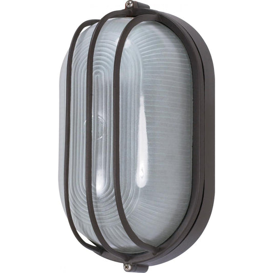 1 Light - 10'' Oval Cage Bulkhead - Architectural Bronze Finish - Satco 60-525