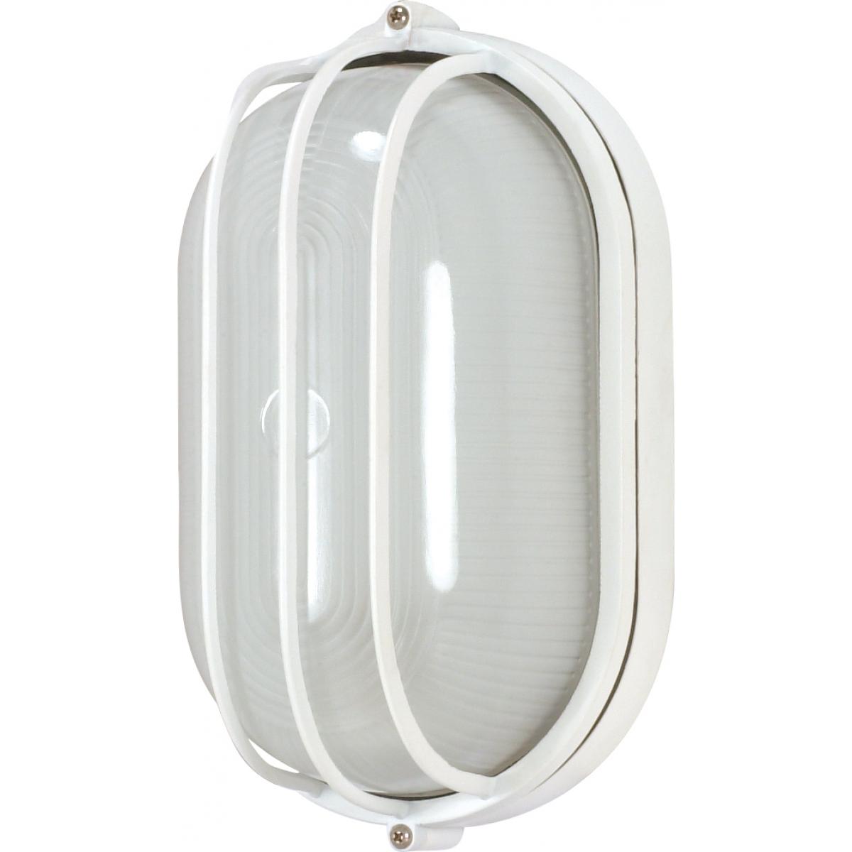 1 Light - 10" Oval Cage Bulkhead - Semi Gloss White Finish - Satco 60-524