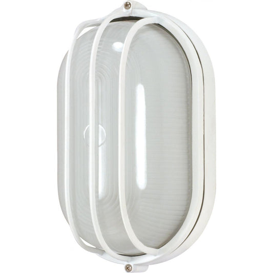 1 Light - 10" Oval Cage Bulkhead - Semi Gloss White Finish - Satco 60-524