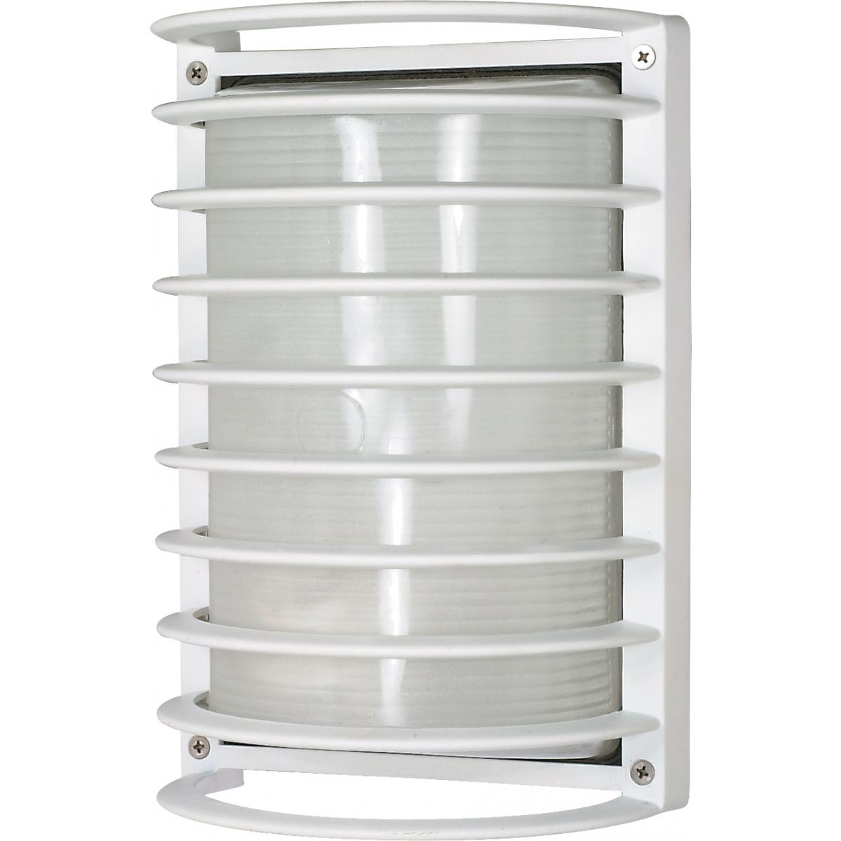 1 Light - 10" Rectangle Cage Bulkhead - Semi Gloss White Finish - Satco 60-532
