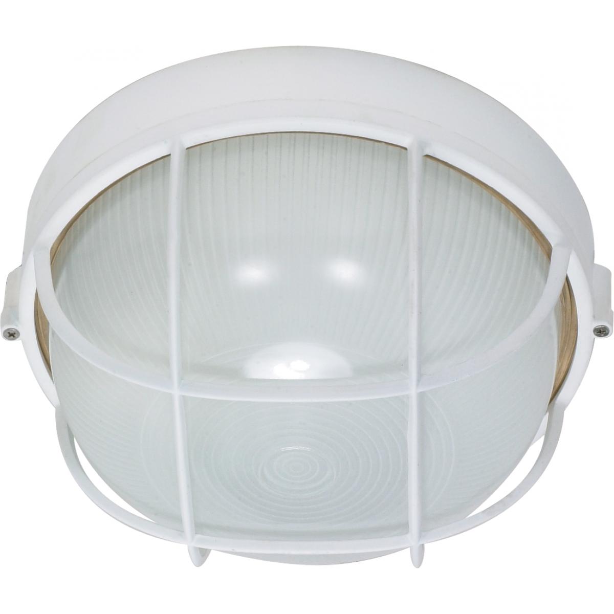 1 Light - 10" Round Cage Bulkhead - Semi Gloss White Finish - Satco 60-518