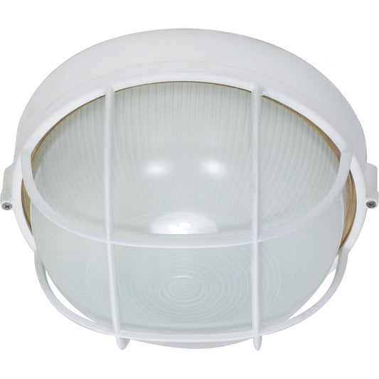 1 Light - 10" Round Cage Bulkhead - Semi Gloss White Finish - Satco 60-518