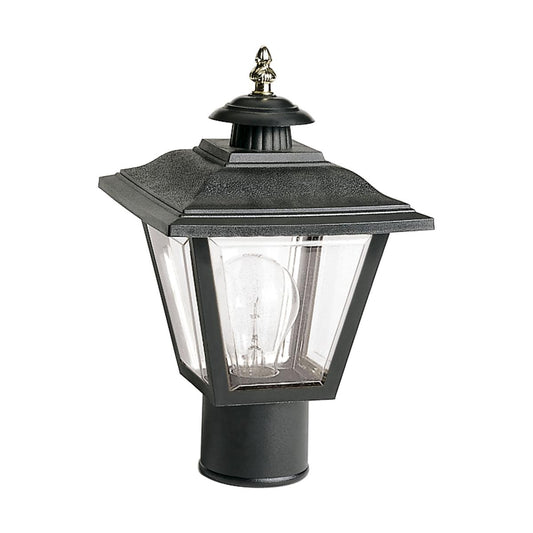 1 Light - 13'' Coach Post Top Lantern with Finial - Beveled Acrylic Panels - Black Finish - Satco SF77-898