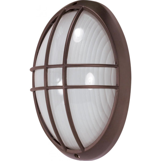 1 Light - 13'' Large Oval Cage Bulkhead - Architectural Bronze Finish - Satco 60-529