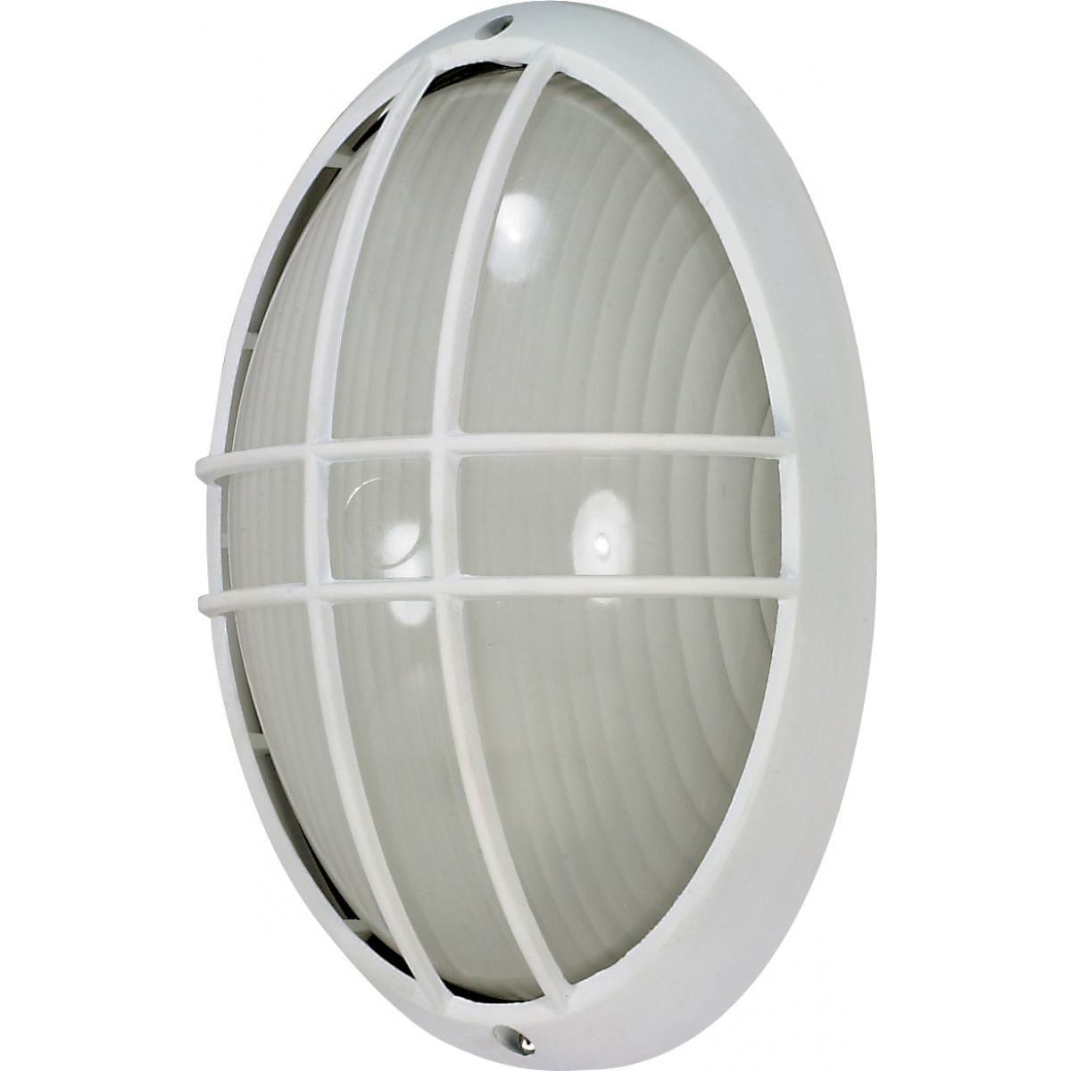 1 Light - 13" Large Oval Cage Bulkhead - Semi Gloss White Finish - Satco 60-528