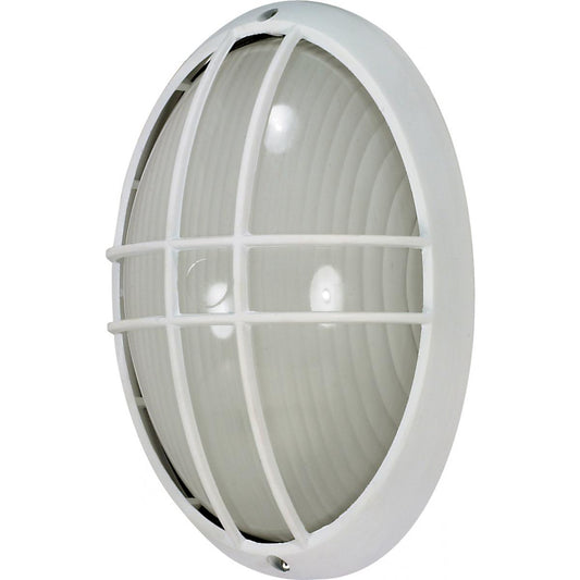 1 Light - 13" Large Oval Cage Bulkhead - Semi Gloss White Finish - Satco 60-528