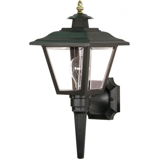 1 Light - 17'' Coach Lantern with Finial - Beveled Acrylic Panels - Black Finish - Satco SF77-896