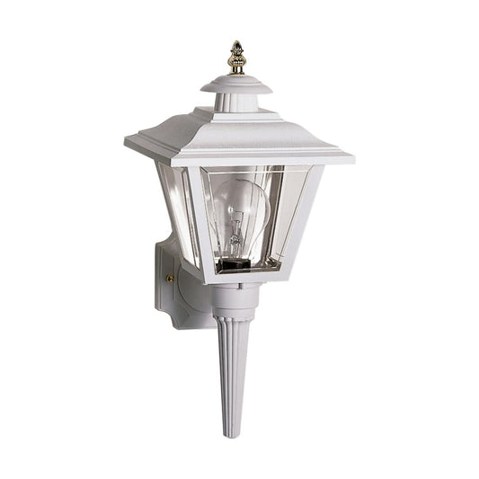 1 Light - 17'' Coach Lantern with Finial - Beveled Acrylic Panels - White Finish - Satco SF77-897