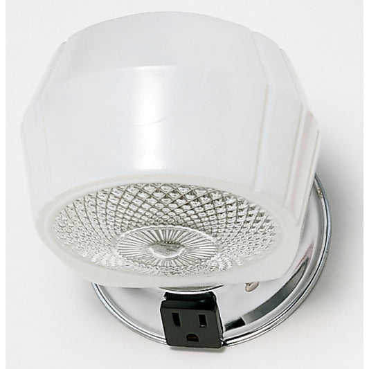 1 Light - 5" Vanity with White and Crystal Accent Bottom Glass and Convenience Outlet - Polished Chrome Finish - Satco SF77-121B
