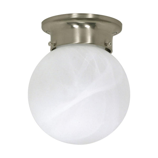1 Light - 6" Flush with Alabaster Glass - Brushed Nickel Finish