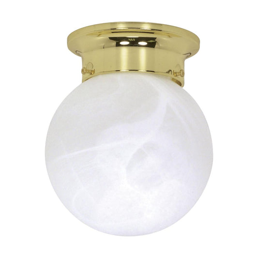 1 Light - 6" Flush with Alabaster Glass - Polished Brass Finish Finish