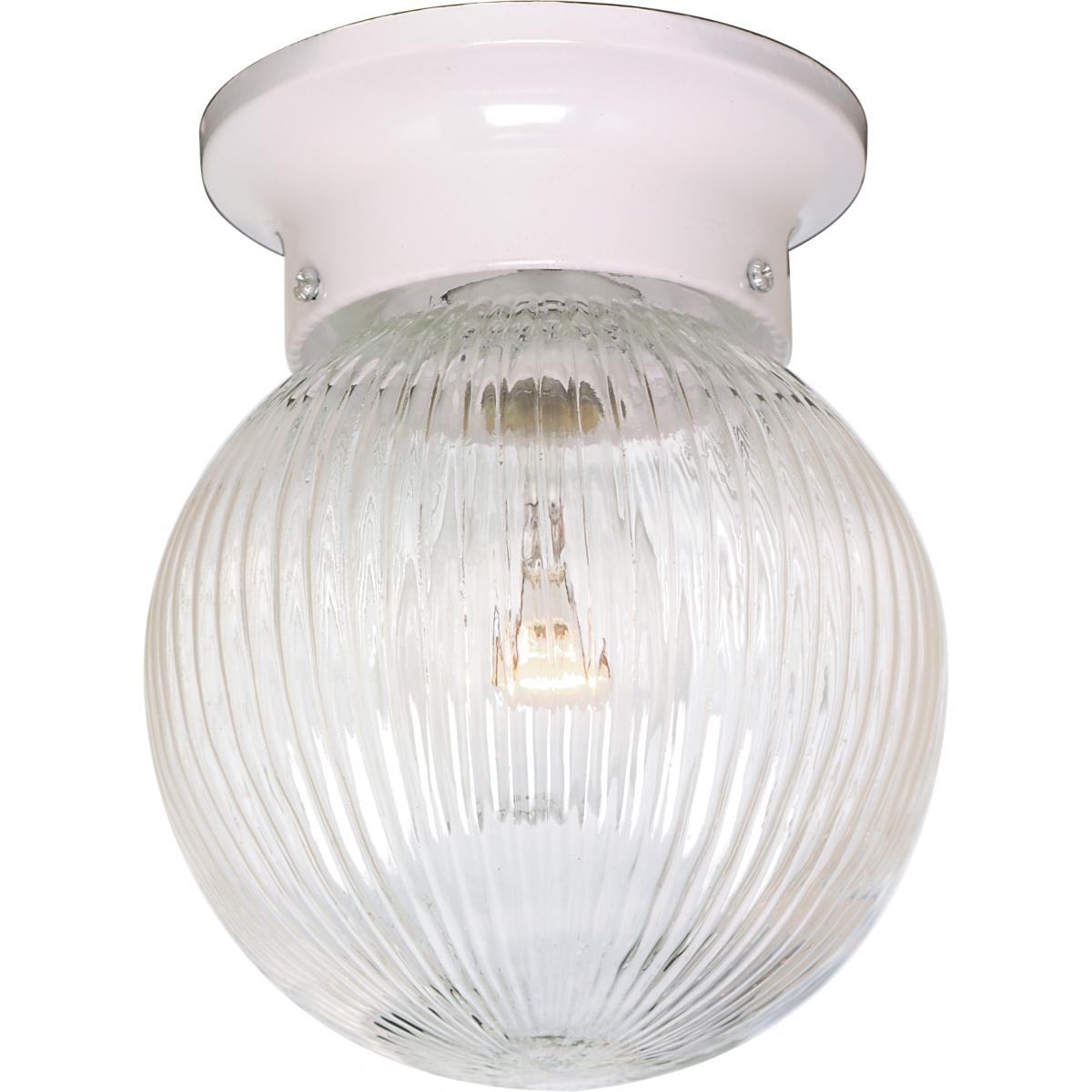1 Light - 6" Flush with Clear Ribbed Glass - White Finish - Satco SF76-257