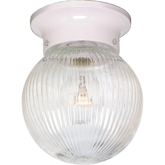 1 Light - 6" Flush with Clear Ribbed Glass - White Finish - Satco SF76-257