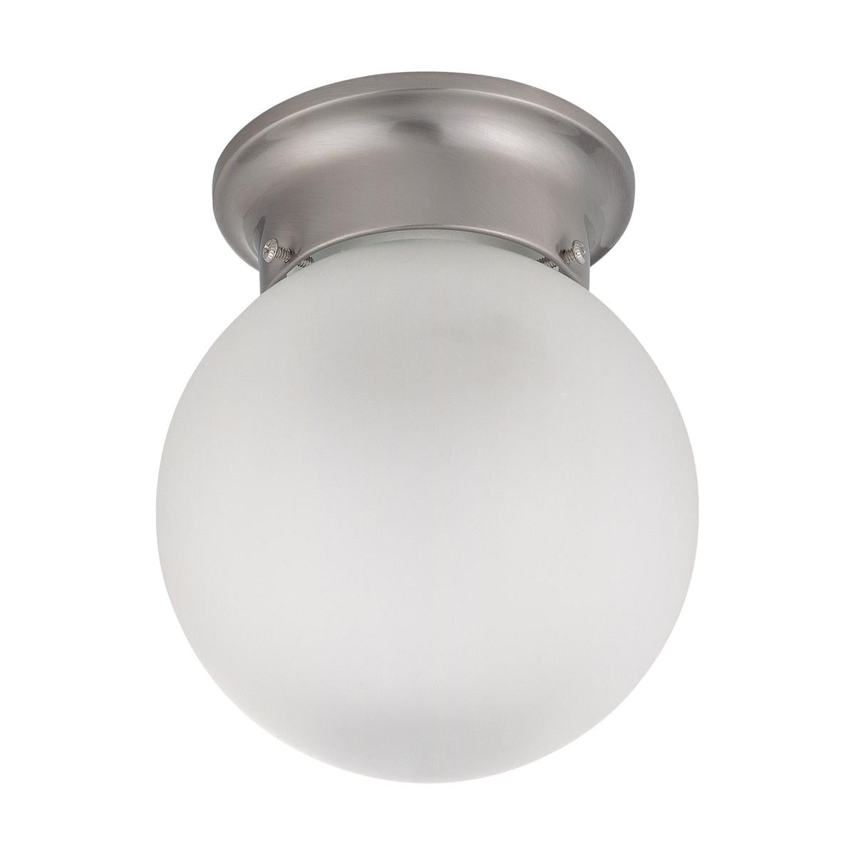 1 Light - 6" Flush with Frosted White Glass - Brushed Nickel Finish - Satco 60-3249