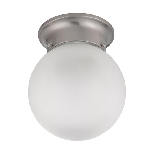 1 Light - 6" Flush with Frosted White Glass - Brushed Nickel Finish - Satco 60-3249