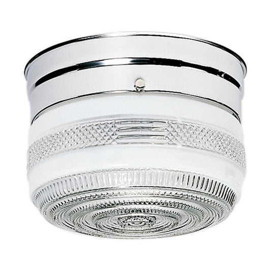 1 Light - 6'' Flush with White and Crystal Accent Glass - Polished Chrome Finish - Satco SF77-100