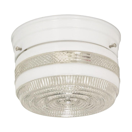 1 Light - 6'' Flush with White and Crystal Accent Glass - White Finish - Satco SF77-097