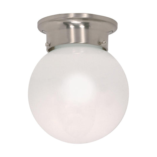 1 Light - 6" Flush with White Glass - Brushed Nickel Finish