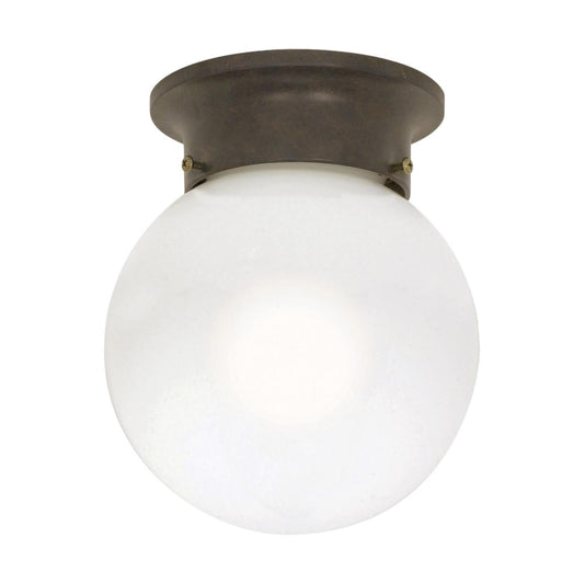 1 Light - 6" Flush with White Glass - Old Bronze Finish
