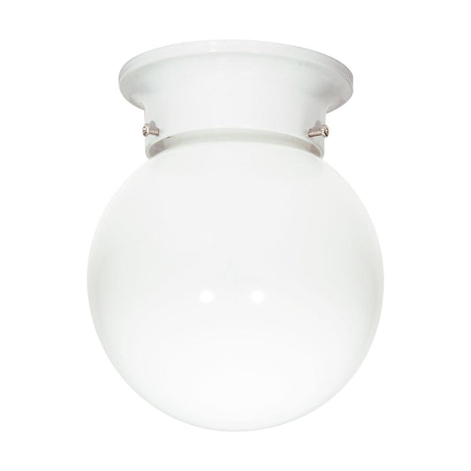 1 Light - 6" Flush with White Glass - White Finish - Satco SF77-947