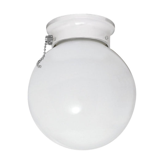 1 Light - 6" Flush with with White Glass and Pull Chain Switch - White Finish - Satco 60-712