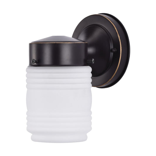 1 Light - 6 Inch - Porch - Wall - Mason Jar with Frosted Glass - Mahogany Bronze Finish - Color retail packaging - Satco 60-6110