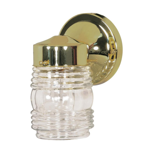 1 Light - 6" Mason Jar with Clear Glass - Polished Brass Finish - Satco SF77-996