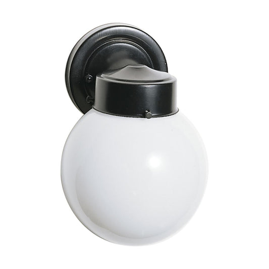 1 Light - 6" Outdoor Wall with White Glass - Black Finish - Satco SF77-992
