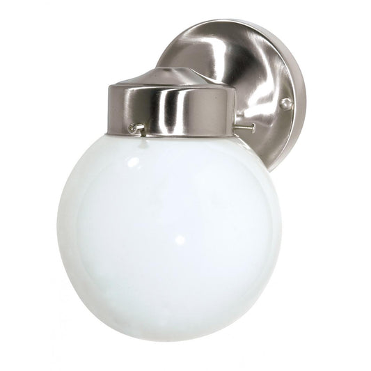 1 Light - 6" Outdoor Wall with White Glass - Brushed Nickel Finish - Satco SF76-705