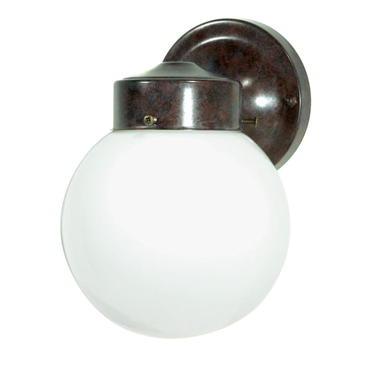 1 Light - 6" Outdoor Wall with White Globe - Old Bronze Finish - Satco SF76-703
