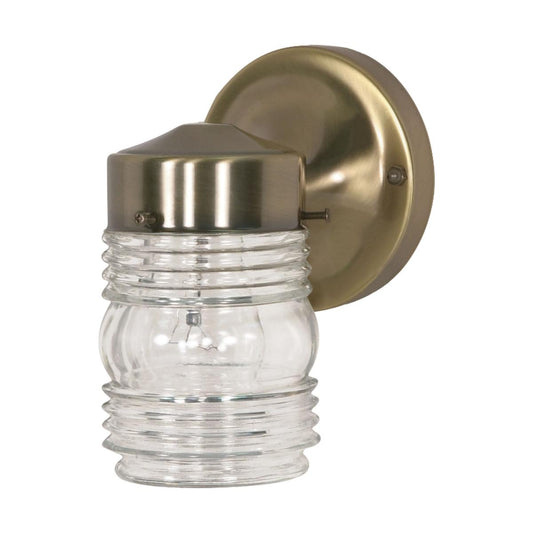 1 Light - 6" Wall - Mason Jar with Clear Glass - Antique Brass Finish - Satco SF77-995