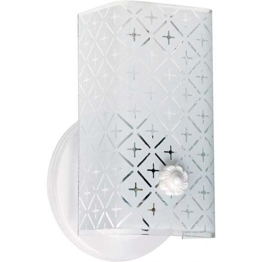 1 Light - 7" Vanity with Diamond "U" Channel Glass - White Finish - Satco SF76-273
