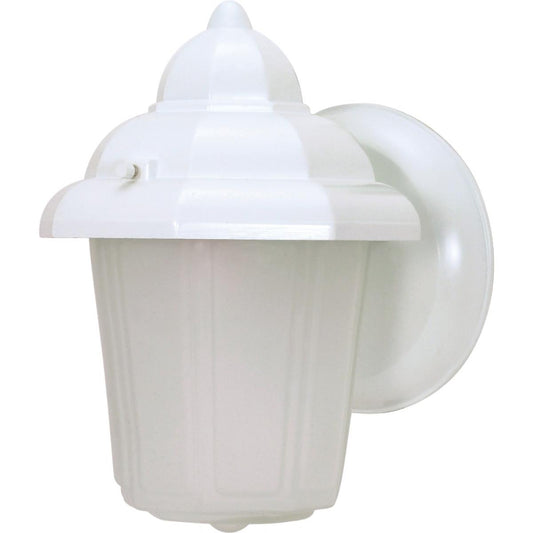 1 Light - 8-7/8 in. - Wall Lantern - Hood Lantern with Satin Frosted Glass - Color retail packaging - Satco 60-3466